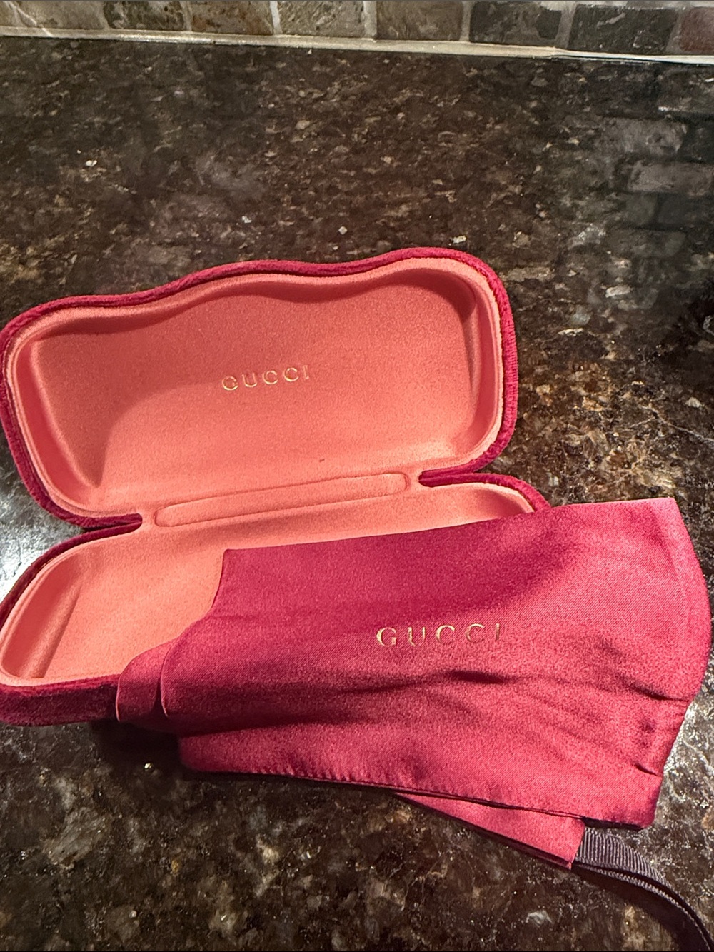 Burgundy Gucci Sunglasses Case and Pouch -